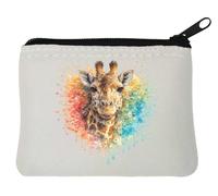 Colorful Artistic Giraffe Portrait Neoprene Coin Purse Pouch 10x11cm White