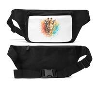 Colorful Artistic Giraffe Portrait Unisex Waist Bag Black