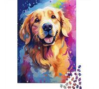 Colorful Artistic Golden Retriever Puzzle Decompression Toys 100 Percent Recycled Cardboard Jigsaw Puzzle for Adults Teen 1000pcs (38x26cm)