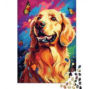 Colorful Artistic Golden Retriever Puzzle Premium 100% Recycled Board Paper Rectangular Jigsaw Puzzle for Adults Teen Unique Gift 1000pcs (38x26cm)