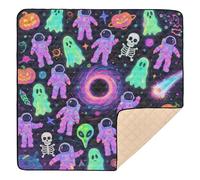 Colorful Astronaut Ghosts for Happy Halloween Soft Padded Thick Play mat for Baby for Indoor Outdoor Portable Foldable Padded Play Mat for Baby Toddler Infant, 50'' x 50''alfombra de juegos