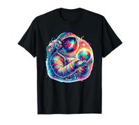 Colorful Astronaut Holding Earth Starry Universe Men Boys T-Shirt