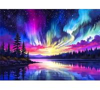 Colorful Aurora Landscape Paint by Number for Adults,with Framed DIY Oil Painting Kits on Canvas with Paint Brushes and Acrylic Pigment Art Painting for Home Decor Gift 30x40 cm