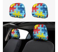 Colorful Autism Awareness Puzzle 2pcs Personalized Embroidery Soft Breathable Car Seat Headrest Cover Protection Auto Accessories