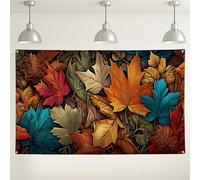 Colorful Autumn Leaves Backdrop, Fall Season Decorative Photography Background, Rustic Vibrant Leaf Patterns for Thanksgiving Events 71x43 Inch