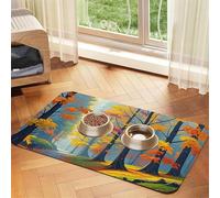 Colorful Autumn Morning Dog Food Mats for Floors, 12x18 Inch Non-Slip Super Absorbent Pet Food Mat, Dishwasher Dog Mat for Food and Water, Cute Rubber Quick Dry Pet Feeding Mat for Dogs Puppy Cats