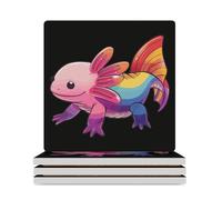 Colorful Axolotl Ceramic Coasters Square Drinks Coaster Decorative Coasters Set Kitchen Desktop Decor 4PCS