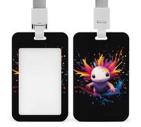 Colorful Axolotl Cute Funny ID Badge Holder with Lanyard Name Card Holders for Work Nurse Teacher
