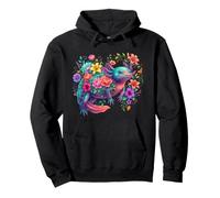 Colorful Axolotl Floral Botanical Amphibian Pullover Hoodie