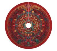 Colorful Aztec Maya Calendar Funny Christmas Tree Skirt Red 36 Inches Xmas Tree Mat Funny Decor for Family Christmas Holiday