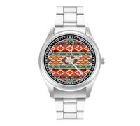 Colorful Aztec Pattern Men's Casual Watch with Stainless Steel Strap Alloy Quartz Wrist Watches