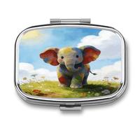 Colorful Baby Elephant Pill Case 2 Compartment Small Pill Box Metal Portable Medicine Box Mini Medication Organizer Storage Travel Organizer for Pocket Purse
