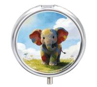 Colorful Baby Elephant Round Pill Box with Mirror 3 Compartment Portable Pill Case for Travel Outdoor Use Cute Small Pill Organizer for Pocket Or Purse