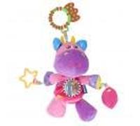 Colorful Baby Stroller Rattle Hanging Toy Soothe Emotions, Baby Comforter Hanging Toy with Teether Portable for Home and Travel, Sensory Tummy Time Infant Dinosaur Plush (Pink)