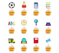 Colorful Back to School Cake Toppers Set of 12 Party Accessory | Colorful Back to School Cake Toppers for Boys and Girls, Festive Fondant Toppers for First Day of School Birthday