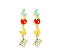 Colorful Back to School Teacher Letter Apple Book Shape Earrings for Women Jewelry, M, Metal, No Gemstone