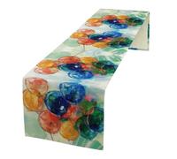 Colorful Balloon Painting Linen Table Runner 72 Inches Long Farmhouse Table Runners Dining Table Dresser Runner Scarves Tabletop Decoration for Kitchen Home Party Holiday