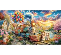 Colorful-Balloon-Train-Crossing-Dreamy-Pastoral-Land 1000 Pieces Jigsaw Puzzle Impossible Hard Difficult Educational Games Great Gift Idea for Adults and Kids Age 12 Years Up 38x52/1000pcs
