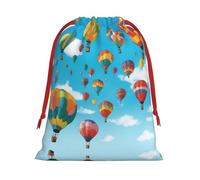 Colorful Balloons Blue Sky Print Plush Gift Bags Reusable Drawstring Gift Wrap Bags,For Holiday Candy Party Supplies