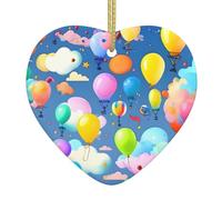 Colorful Balloons Ceramic Christmas Heart Pendant, The Pottery Piece is Available with Silk Thread