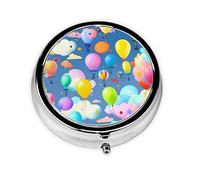 Colorful Balloons Mini Round Pill Box, can be Put into Wallet, Pocket, Light and Convenient, 3 Compartment Pill Box, Portable Pill Box,