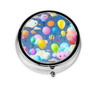 Colorful Balloons Round Pill boxï¼ŒPill Boxï¼Œ Portable On-The-Go Pocket Pharmacy,