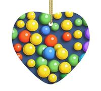 Colorful Balls Ceramic Christmas Heart Pendant, The Pottery Piece is Available with Silk Thread