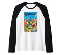 Colorful Barcelona Spain Gaudí Park & Sagrada Familia Travel Raglan Baseball Tee