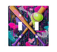Colorful Baseball Light Switch Cover Plates/Outlet Covers, Fun Sports Theme for Kids' Rooms, Thermoplastic Wall Plates, Standard Size Double Toggle