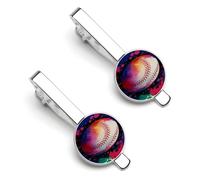 Colorful Baseball Man Tie Clip 2Pcs Tie Bar Clip Set Men's Accessories Fit Wedding Anniversary Business
