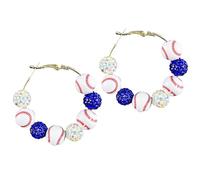 Colorful Baseball Shape Beaded Sports Lover Hoop Earrings for Women Jewelry, M, Resin, No Gemstone