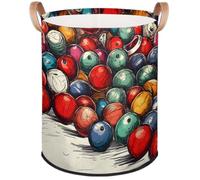 Colorful Basketball Laundry Basket Foldable Sports Ball Theme Laundry Hamper Round Storage Basket With Handle For Bathroom/Laundry Storage/Bedroom Storage Basket