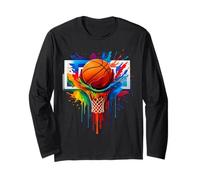 Colorful Basketball Rainbow Color Splash Hoop Net Slam Long Sleeve T-Shirt