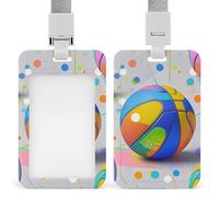 Colorful Basketball Retractable ID Badge Holder with Lanyard - Vertical Badge Reel,Keychain Clip,Name Tag Id Card Holder Protector for Nurse Officer Teacher Security Staff Women Men