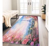 Colorful Bathroom Rug, 65 x 240 cm Washable Hallway Runner Rug, Long Thin Romantic Dreamy Paris Roses Fade Resistant Decor Floor Carpet for Bedroom Entryway Kitchen Corridor