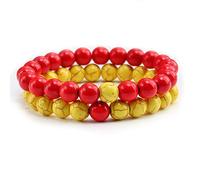 Colorful Bead Bracelets &8Mm Scrub Natural Stone White Pine Lovers Elastic Bracelet Jewelry presents20Cm Yellow And Red