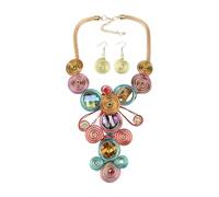 Colorful Bead Crystal Pendant Necklace Earrings Set for Women Big Chunky African Statement Vintage Ethnic Flower Bohemian Female Rhinestone Tribal Jewelry Set, as picture, Crystal, Crystal