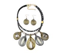 Colorful Bead Crystal Pendant Necklace Earrings Set for Women Big Chunky African Statement Vintage Ethnic Flower Bohemian Female Rhinestone Tribal Jewelry Set, as picture, Crystal, Crystal