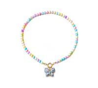 Colorful Beaded Butterfly Pendant Necklace For Women, Pastel Crystal Bead Artificial Baroque Pearl Bow Charm Necklaces With Stainless Steel Spring Ring Clasp Dopamine Y2K Trendy Christmas Birthday
