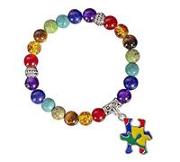 Colorful Beaded Lace Autism Awareness 7 Chakra Gemstone Bracelet Elastic Bracelet with Puzzle Piece Pendant Cross Love Heart Crystal Natural Stone Yoga Meditation Ribbon Round Cute Stretch Bracelet
