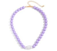 Colorful Beaded Necklace for Women Boho Multicolored Acrylic Round Baroque Pearl Beads Necklace Summer Beach Jewelry Gift for Mother's Day Christmas Anniversary Choker Jewelry, L, Acrylic, No Gemstone