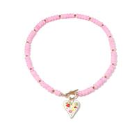 Colorful Beaded Necklace for Women Chunky Bead Heart Pendant Necklaces | Colorful Chunky Beaded Heart Necklace for Women Cute Y2K Boho Evil Eye Pendant Necklaces Summer Beach Statement Jewelry Gift