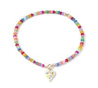 Colorful Beaded Necklace for Women Chunky Bead Heart Pendant Necklaces | Colorful Chunky Beaded Heart Necklace for Women Cute Y2K Boho Evil Eye Pendant Necklaces Summer Beach Statement Jewelry Gift