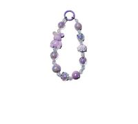 Colorful Beaded Phone Charm Strap with Bear Pendant, Iridescent Crystal Beads Wrist Lanyard Accessory, Available in Green, Blue, Purple, Pink, Yellow (Purple)