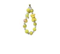 Colorful Beaded Phone Charm Strap with Bear Pendant, Iridescent Crystal Beads Wrist Lanyard Accessory, Available in Green, Blue, Purple, Pink, Yellow (Yellow)
