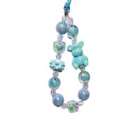 Colorful Beaded Phone Charm Strap with Bear Pendant, Iridescent Crystal Beads Wrist Lanyard Accessory, Available in Green, Blue, Purple, Pink, Yellow (Green)