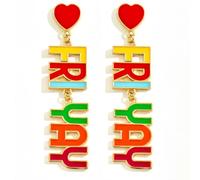 Colorful Beaded Rhinestone Fri-Yay Letter Dangle Earrings Lgihtweight Rainbow Teacher Letter Dangle Earrings Back To School Present Jewelry Teacher Appreciation Gifts, Zinc, crystal