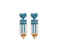 Colorful Beads Love Hearts Pencil Drop Dangle Earrings Back to School for Teacher Students for Women Mom Girlfriend Shiny Crystal Beads Heart Pencil Shape Pendant Earrings Valentine's Day Jewelry Gift