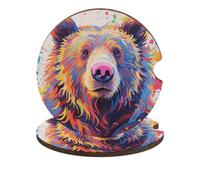 Colorful Bear Painting Car Cup Holder Coasters 2-Pack Absorbent Wood & Cork Coasters for Car Cup Holders, Festive Car Accessories for Women & Men