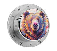 Colorful Bear Painting Kitchen Timer 60 Minute Visual Wind Up Timers Indoor Mechanical Timers with Magnetic Base Stainless Steel Timer for Home Cooking Time Management Tool